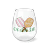 Stemless wine glass with pickle ball design