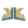 Wood bookends for babies room with bunnies resting on half moons