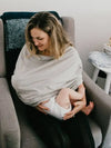 Woman and child with grey nursing breastfeeding cover